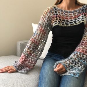 Crochet bolero mesh sleeves micro crop